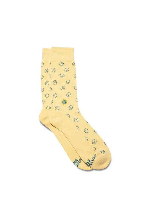 Conscious-Step-Socks-that-Support-Mental-Health-Yellow-Smiley-Faces