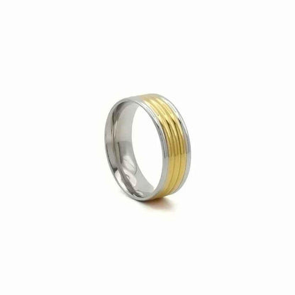 Stainless steel two-tone ring with gold and silver bands, stylish jewelry by Glitters.