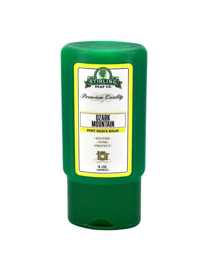 Ozark Mountain Post Shave Balm in green bottle for aftershave grooming