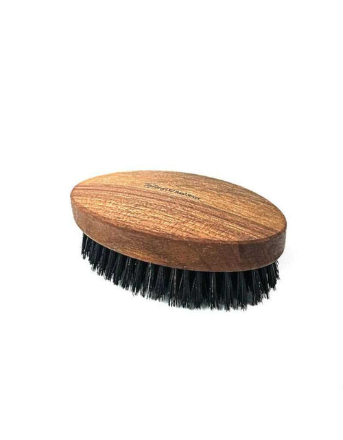 Dark wood military beard brush with natural bristles for grooming