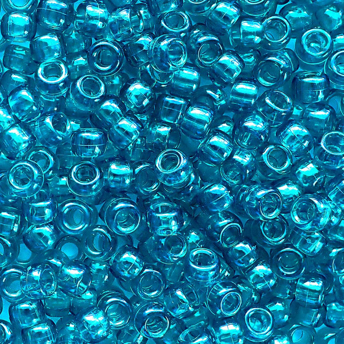 Teal Blue Transparent Plastic Pony Beads, 6x9mm, 500 beads