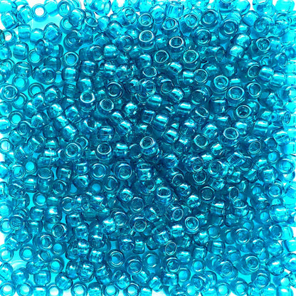 Teal Blue Transparent Plastic Pony Beads, 6x9mm, 500 beads