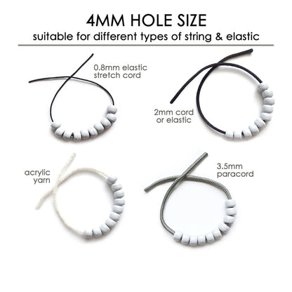 pony beads used with different thicknesses of stringing materials