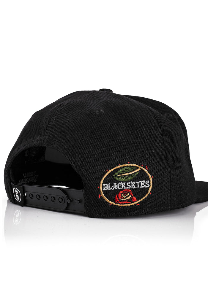 Blackskies-Romance-Snapback-Cap-Skull-Rose-Lover-Tattoo-Neo-Traditional-Back-Embroidery