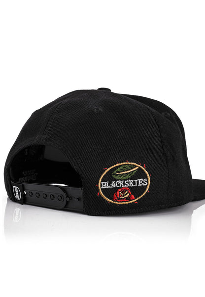 Blackskies-Romance-Snapback-Cap-Skull-Rose-Lover-Tattoo-Neo-Traditional-Back-Embroidery