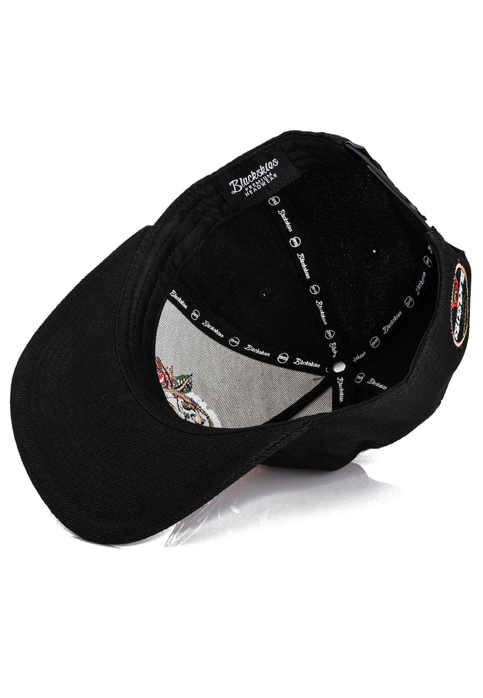 Blackskies-Romance-Snapback-Cap-Skull-Rose-Lover-Tattoo-Neo-Traditional-Black-Brim