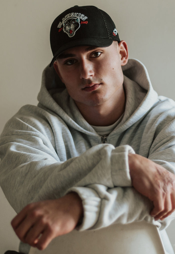 Blackskies-Traditional-Tattoo-Trucker-Cap-Panther-Triple-Black-Model