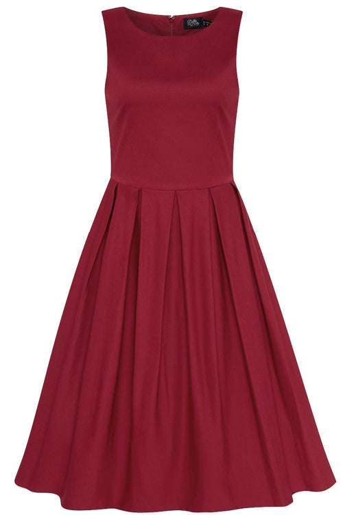Lola Stylish 50's Retro Swing Dress With Pockets in Burgundy