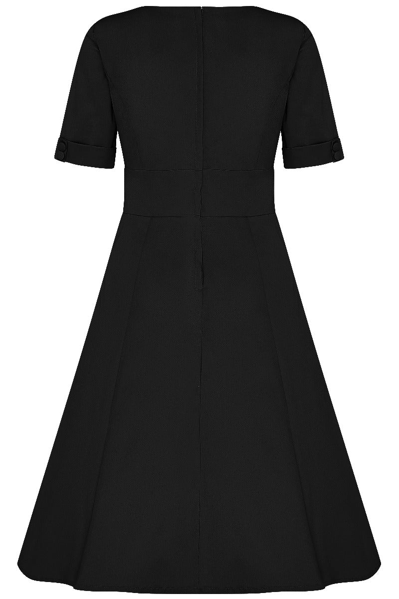 Barbara Sweetheart Neckline Short Sleeved Dress in Black