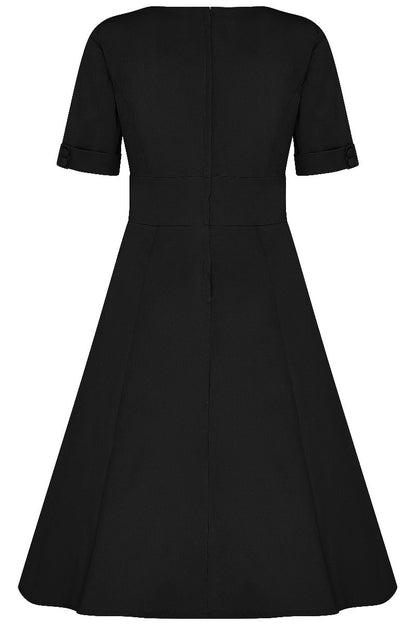 Barbara Sweetheart Neckline Short Sleeved Dress in Black