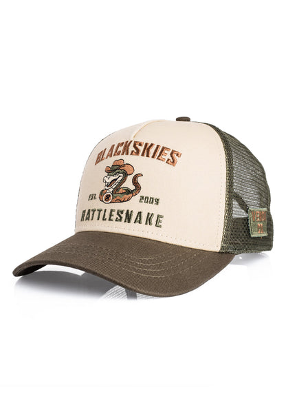 Trucker hat with 'Blackskies' and 'Battlesnake' branding on a white background