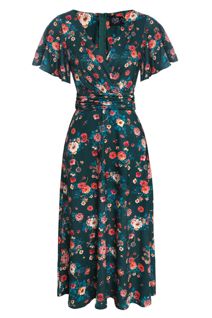 Donna Green Vintage Floral Crossover Bust Dress