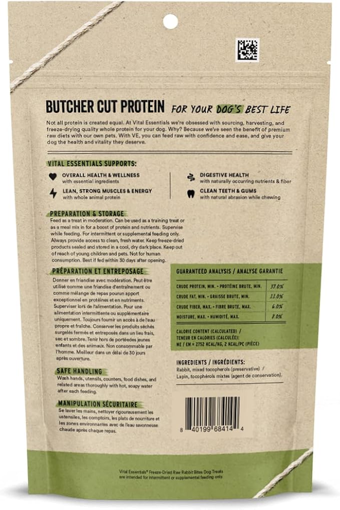 Vital Essentials Freeze Dried Rabbit Bites Vital Treats for Dogs