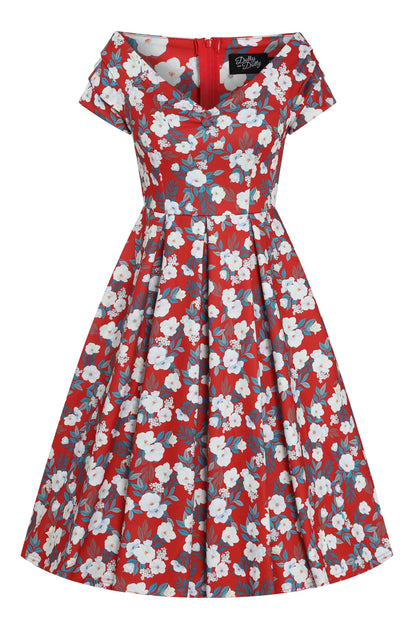 Lily White Rose Off Shoulder Dress In Red