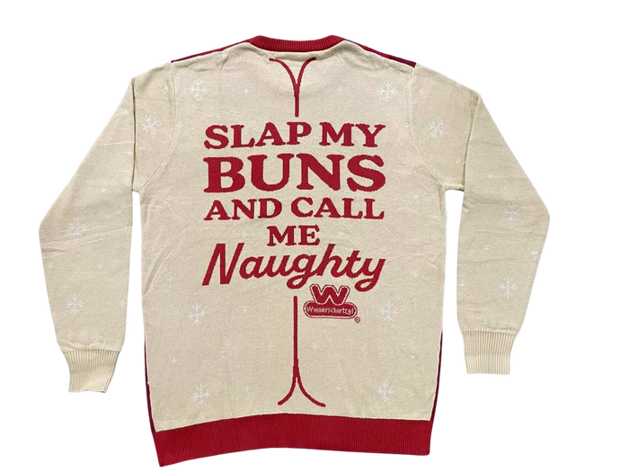 Wienerschnitzel Adult Unisex Slap My Buns Funny Hotdog Ugly Christmas Sweater